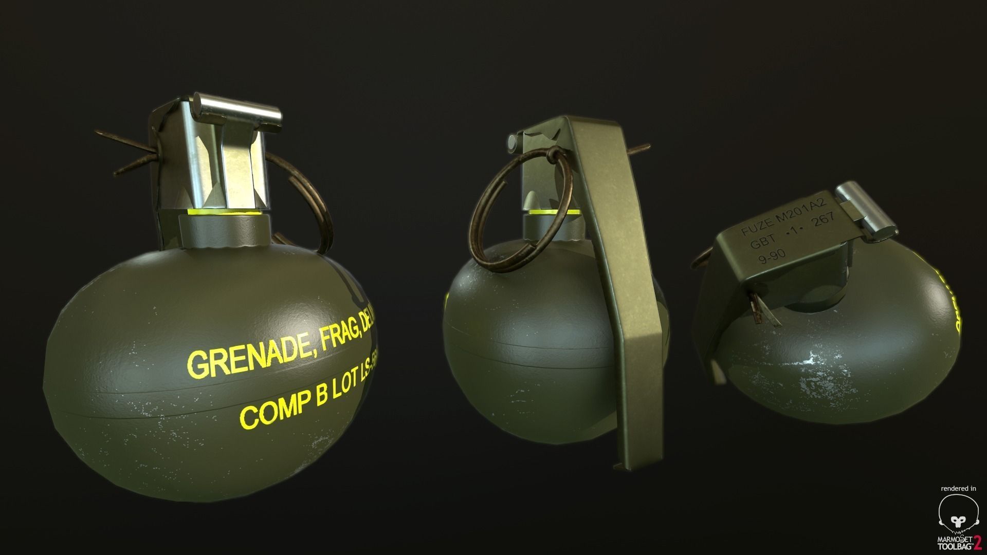 M-67 Hand Grenade Low-poly 3D model_1