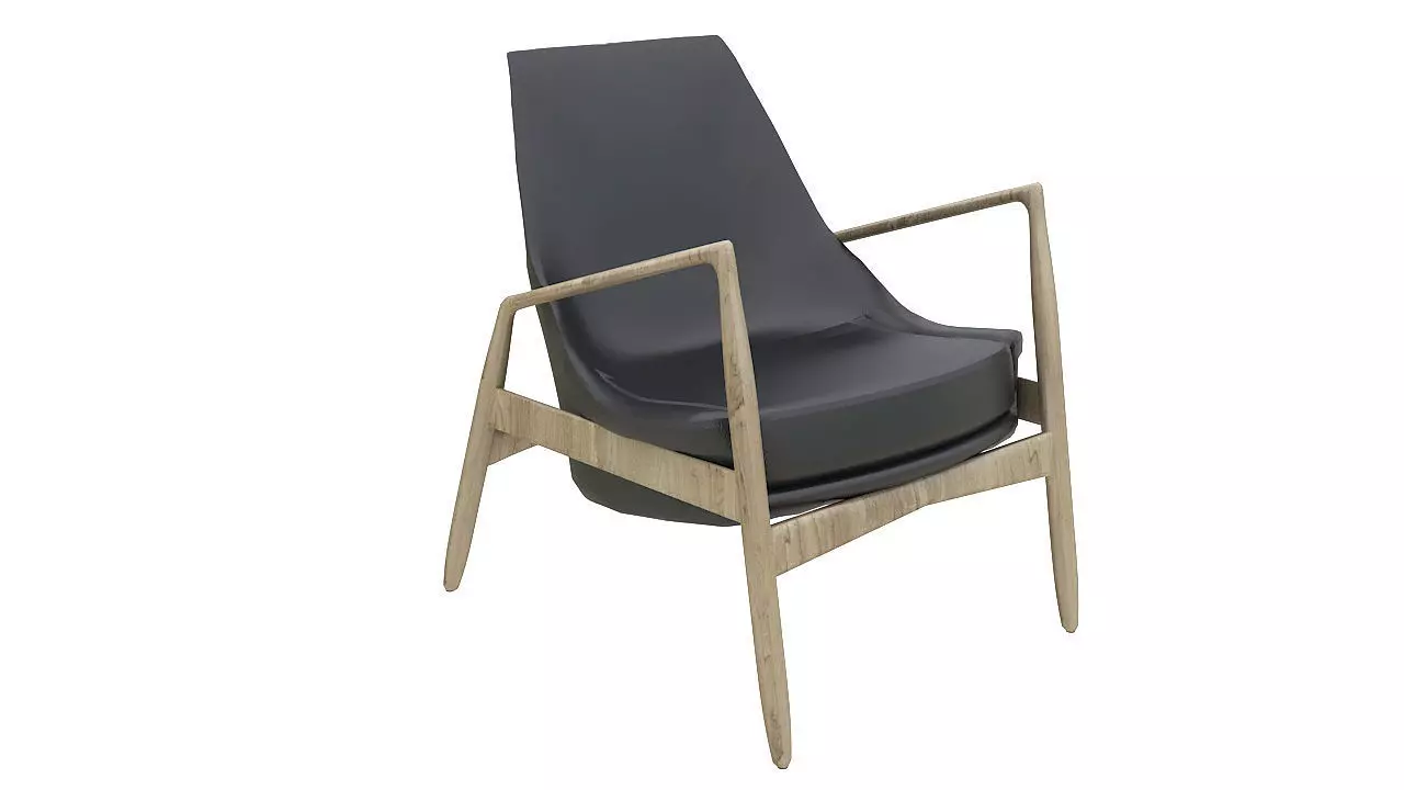 Black leather wooden armchair 3D model_0