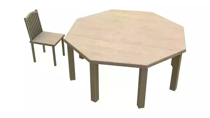 Octagon Garden Table and Chairs Low-poly 3D model
