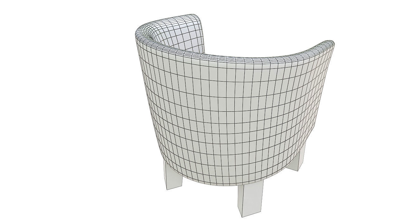 Rounded padded armchair wooden legs 3D model_8