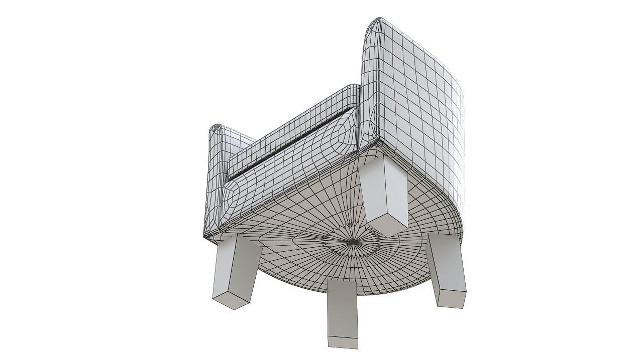 Rounded padded armchair wooden legs 3D model_11