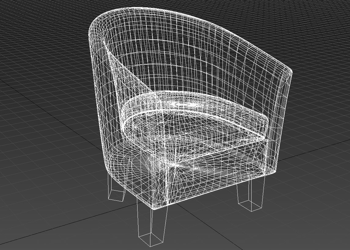 Rounded padded armchair wooden legs 3D model_12