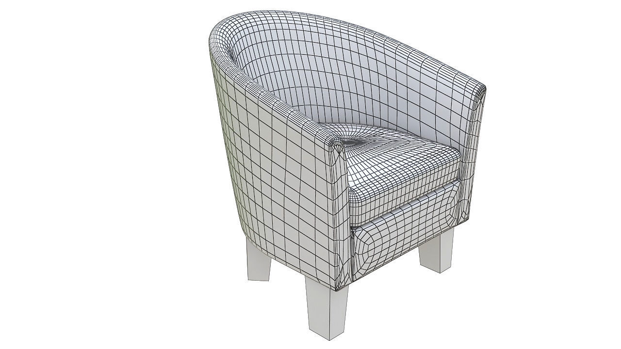Rounded padded armchair wooden legs 3D model_7