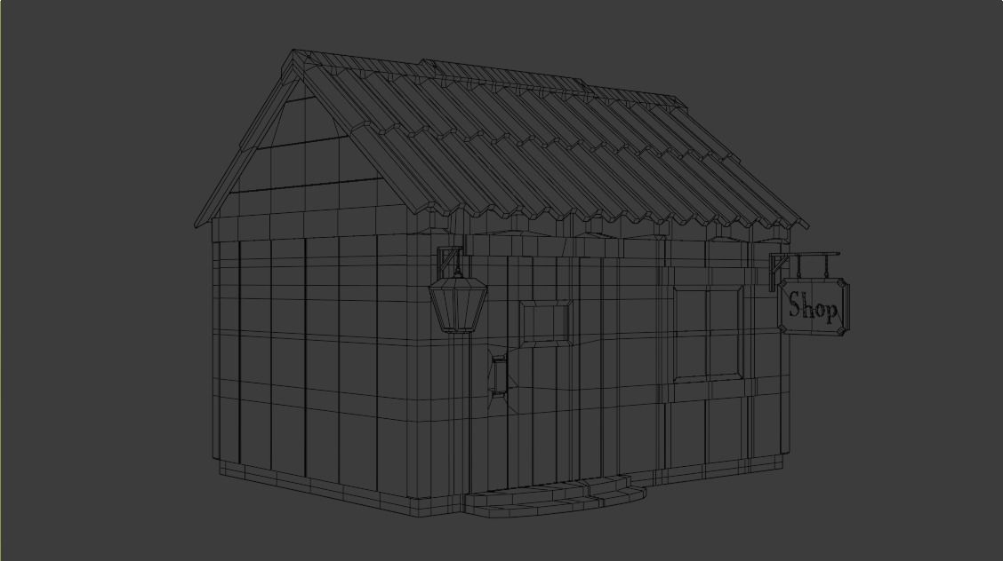 Shop - Lowpoly wooden house with roof Low-poly 3D model_3