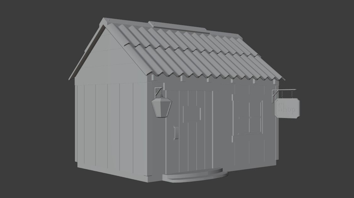 Shop - Lowpoly wooden house with roof Low-poly 3D model_2