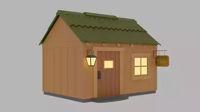 Shop - Lowpoly wooden house with roof