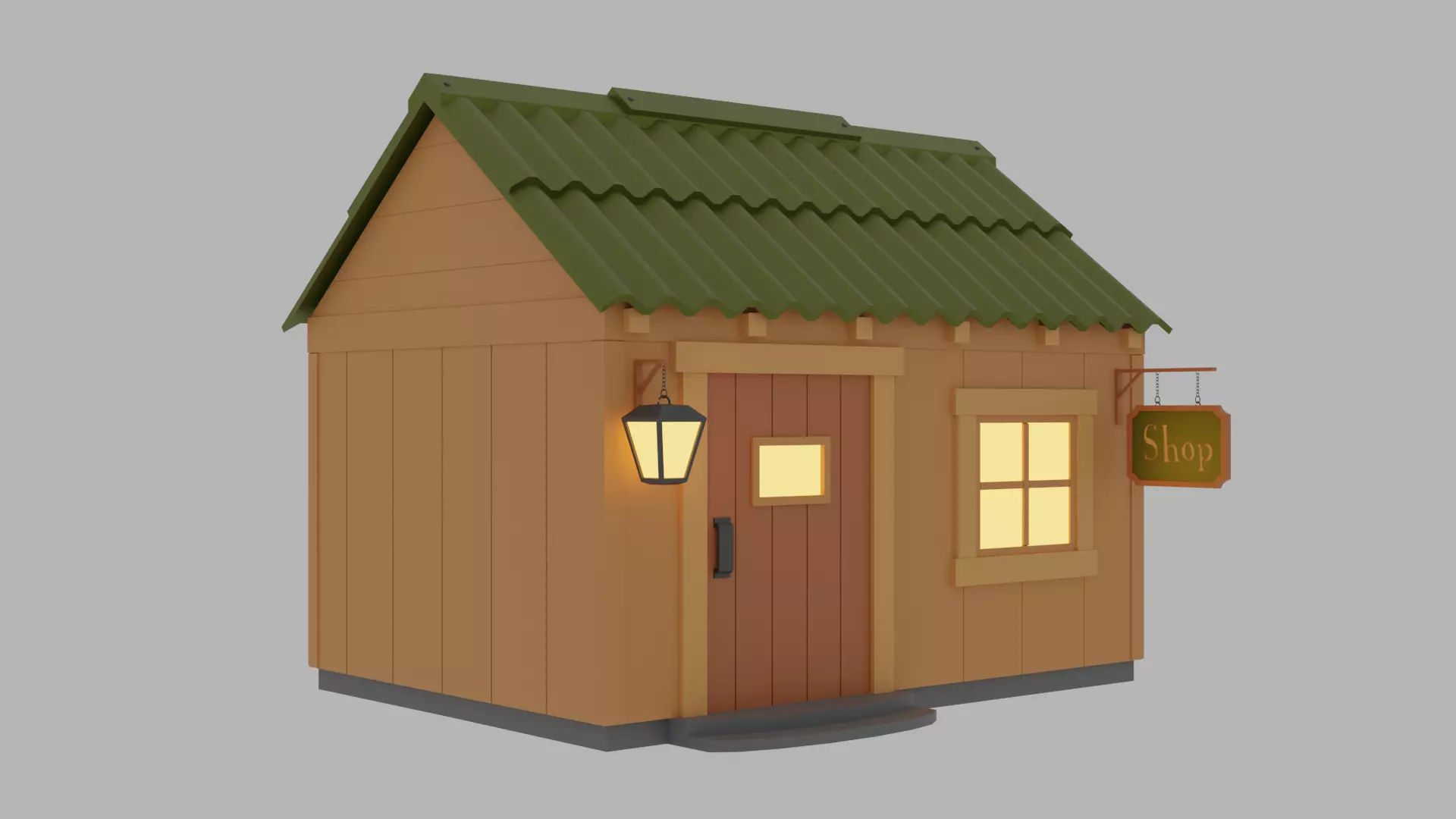 Shop - Lowpoly wooden house with roof Low-poly 3D model_0