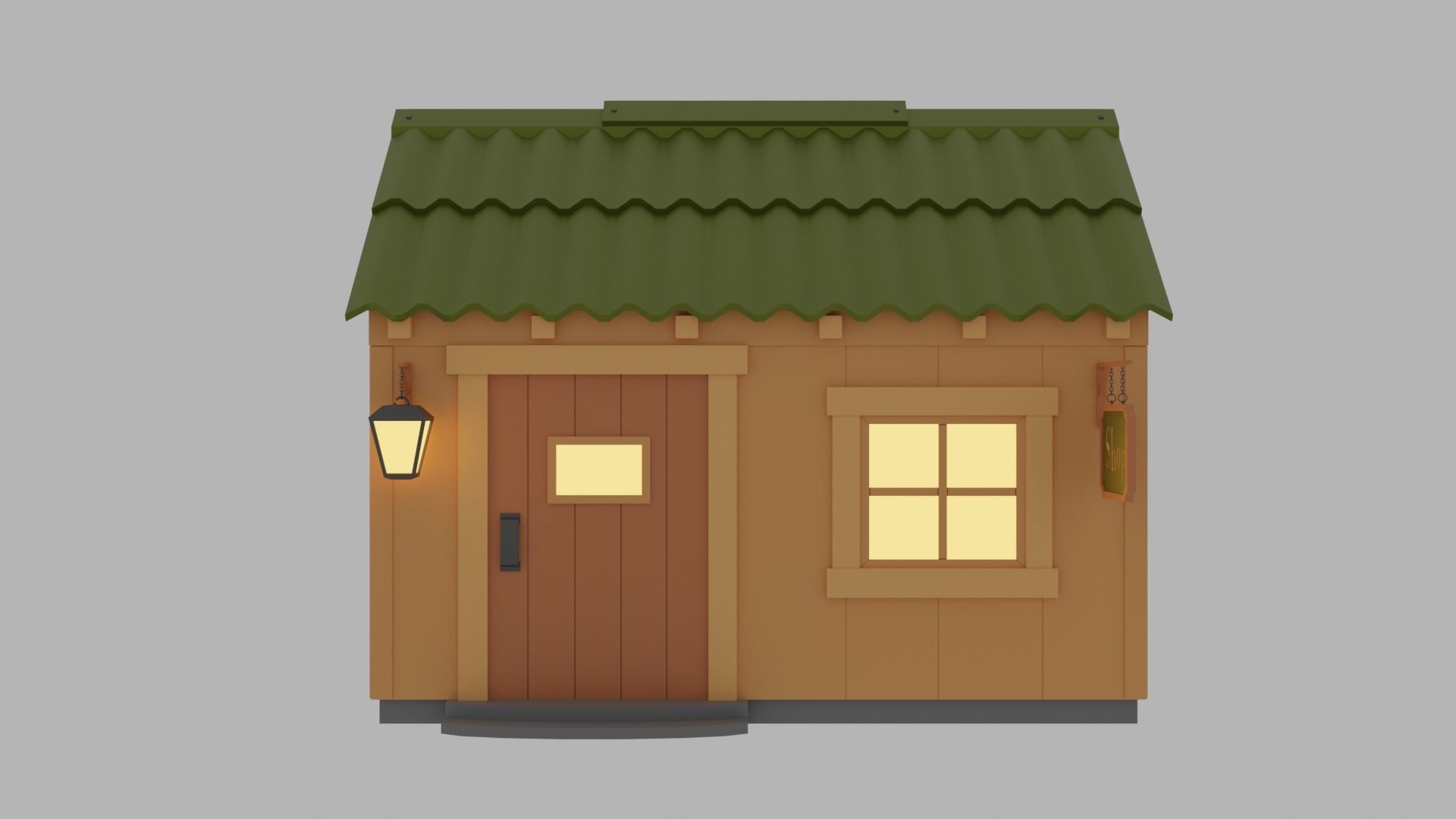 Shop - Lowpoly wooden house with roof Low-poly 3D model_4