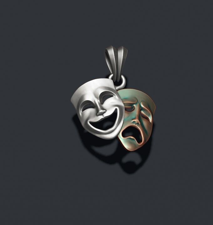 Comedy and Tragedy masks pendant 3D print model_3