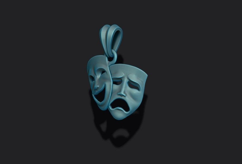 Comedy and Tragedy masks pendant 3D print model_4