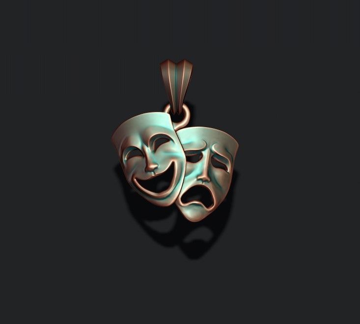 Comedy and Tragedy masks pendant 3D print model_5