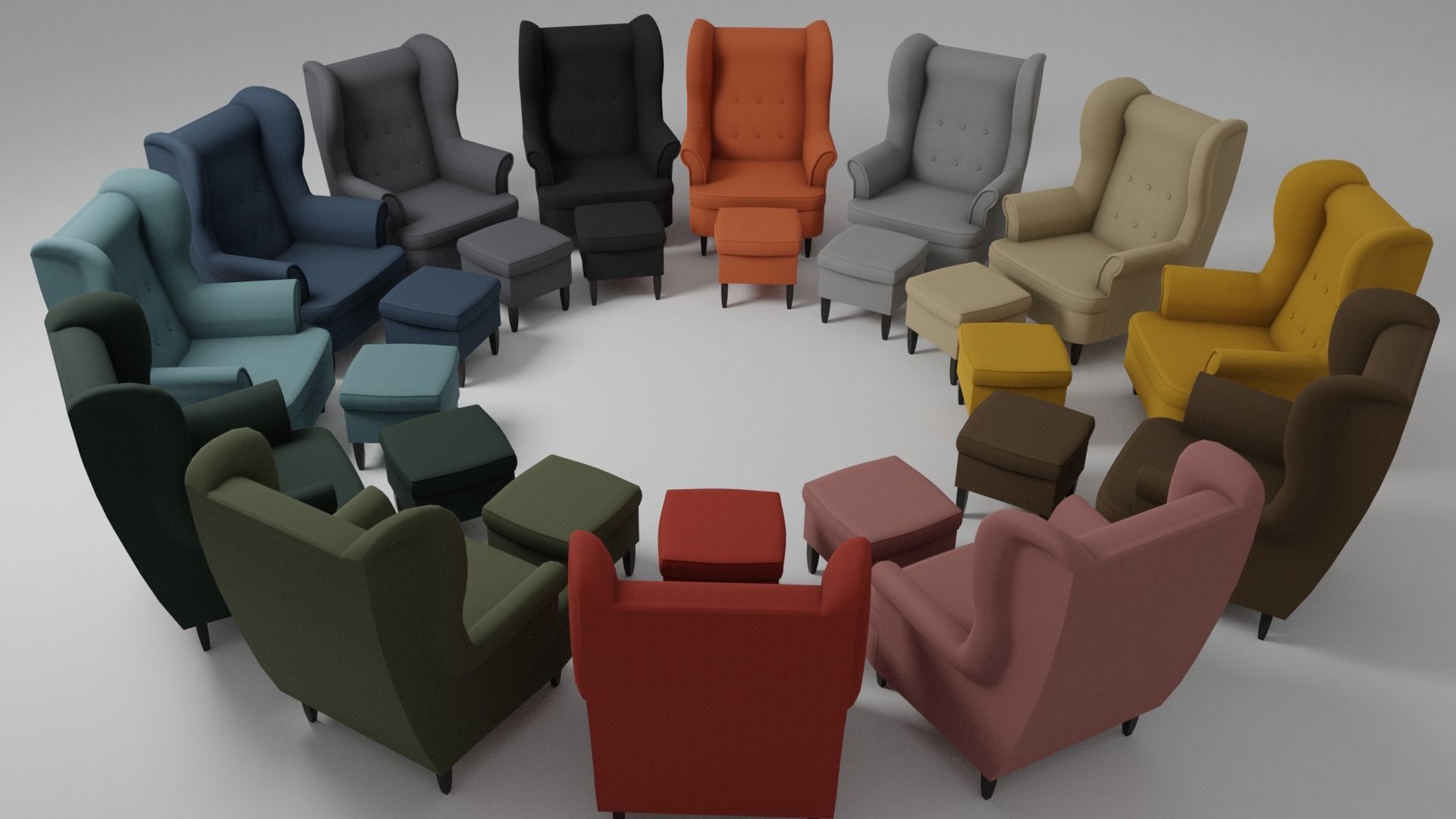 Fabric sofa chair with 13 color variations Low-poly 3D model_1