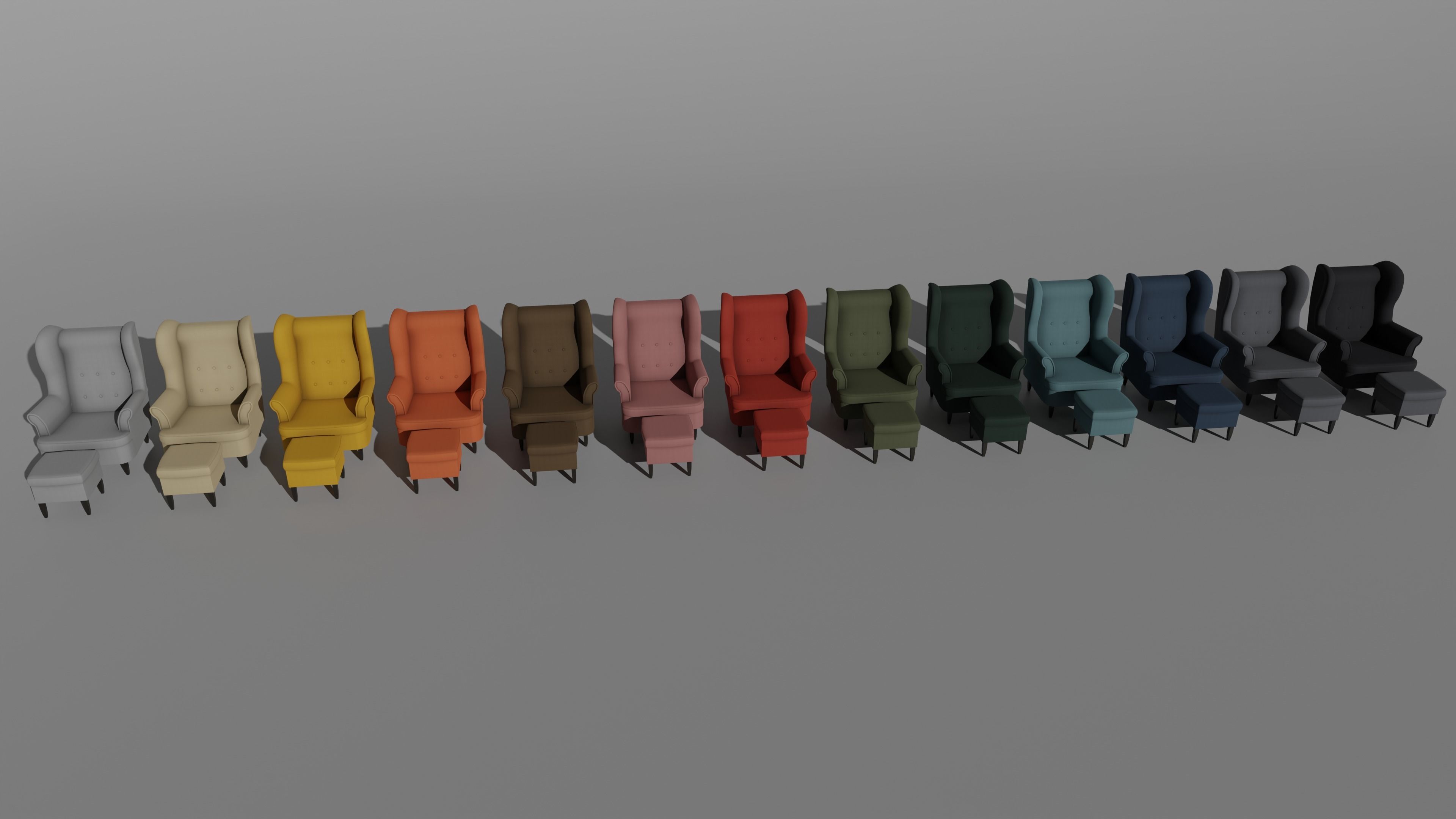 Fabric sofa chair with 13 color variations Low-poly 3D model_9
