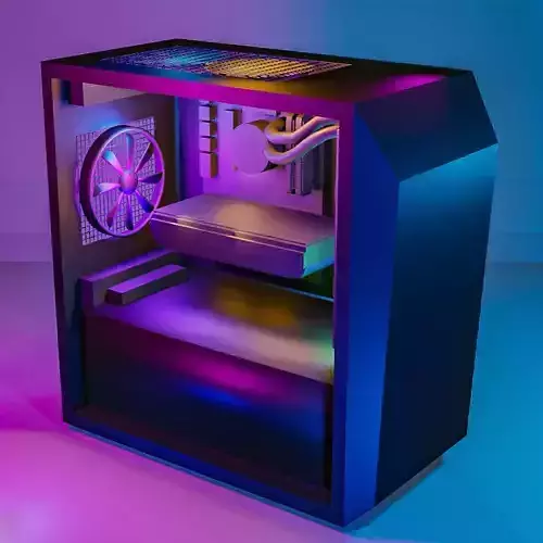 low poly computer pc case with led lights