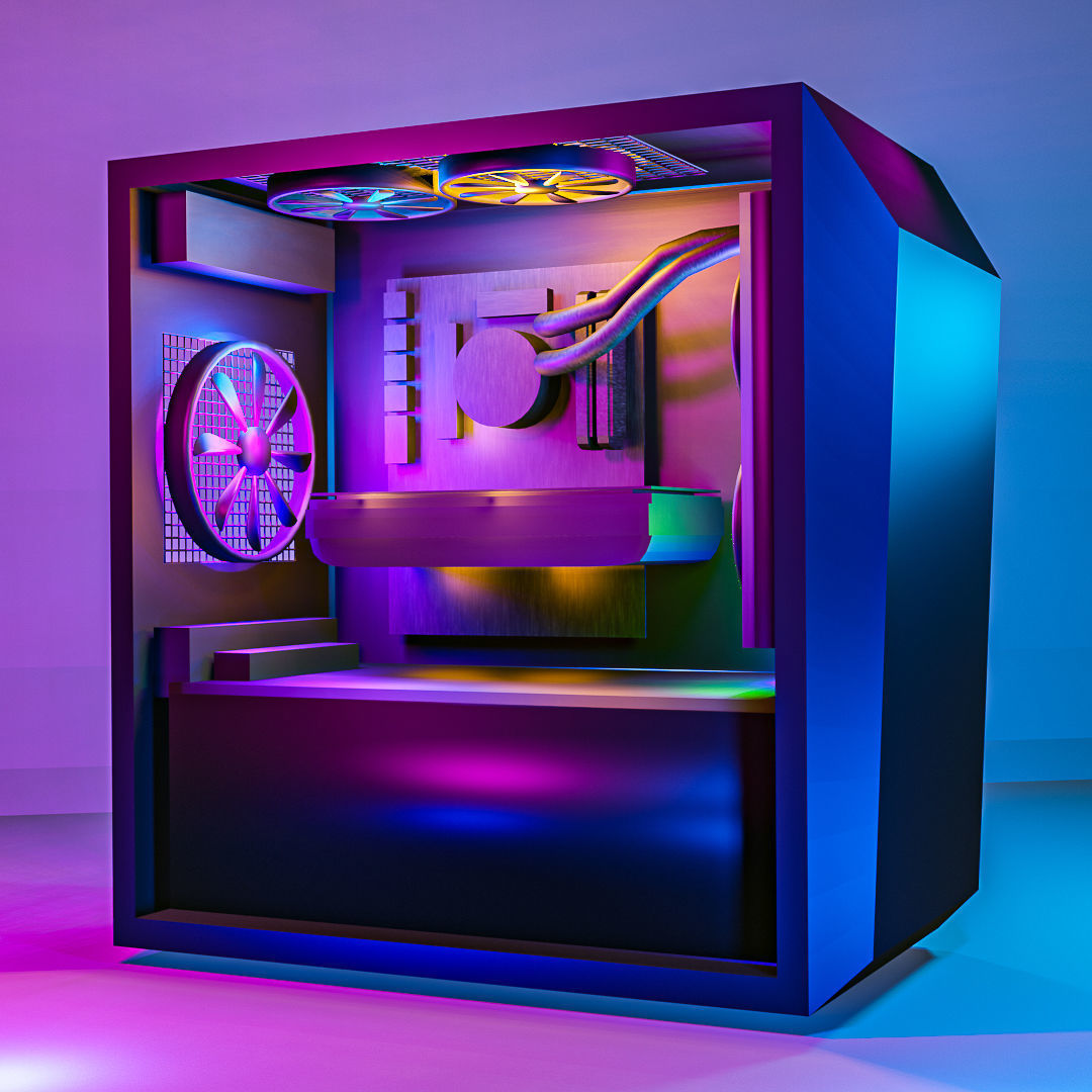 low poly computer pc case with led lights free 3D model | CGTrader