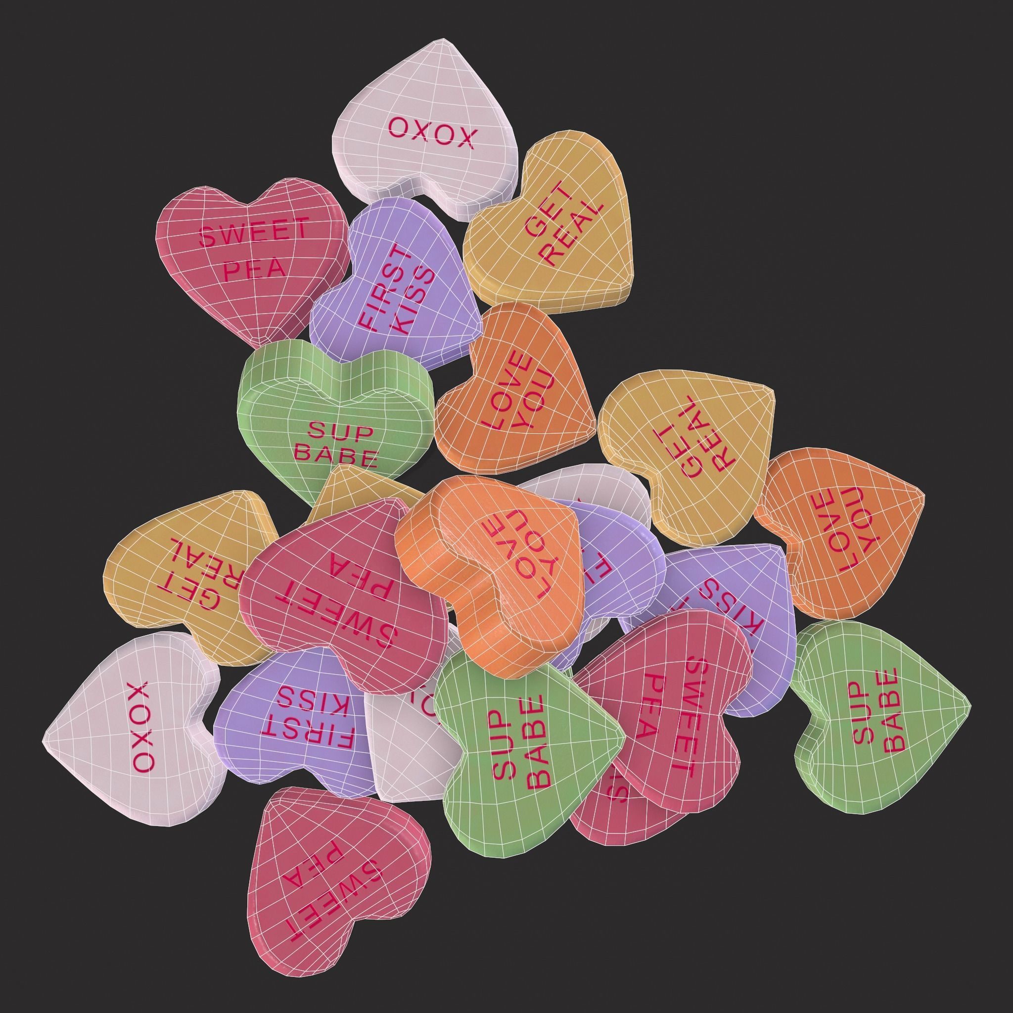 Valentines Be Mine Hearts Low-poly 3D model_6