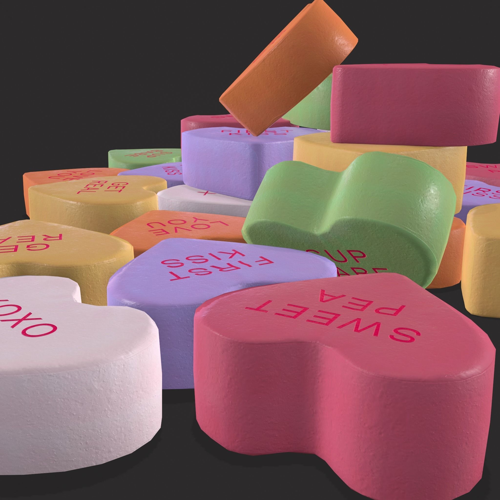 Valentines Be Mine Hearts Low-poly 3D model_17