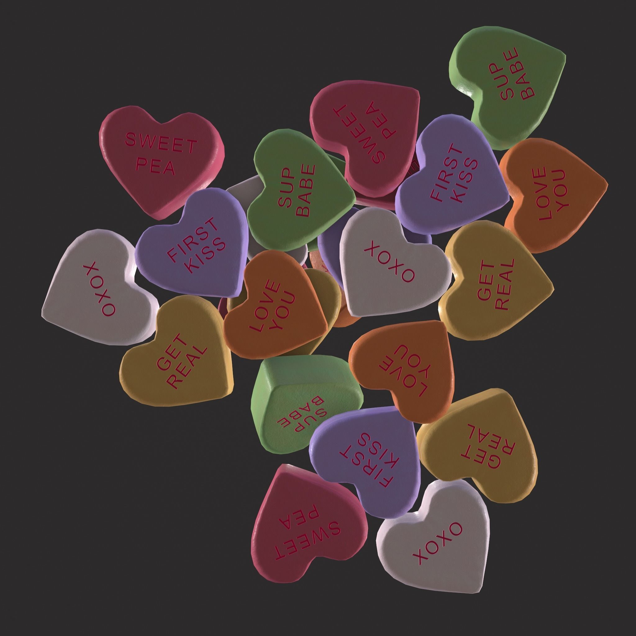 Valentines Be Mine Hearts Low-poly 3D model_9