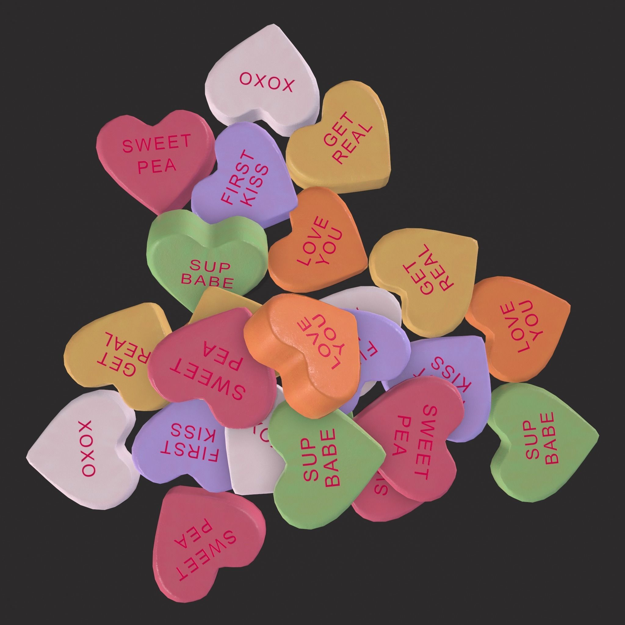 Valentines Be Mine Hearts Low-poly 3D model_5