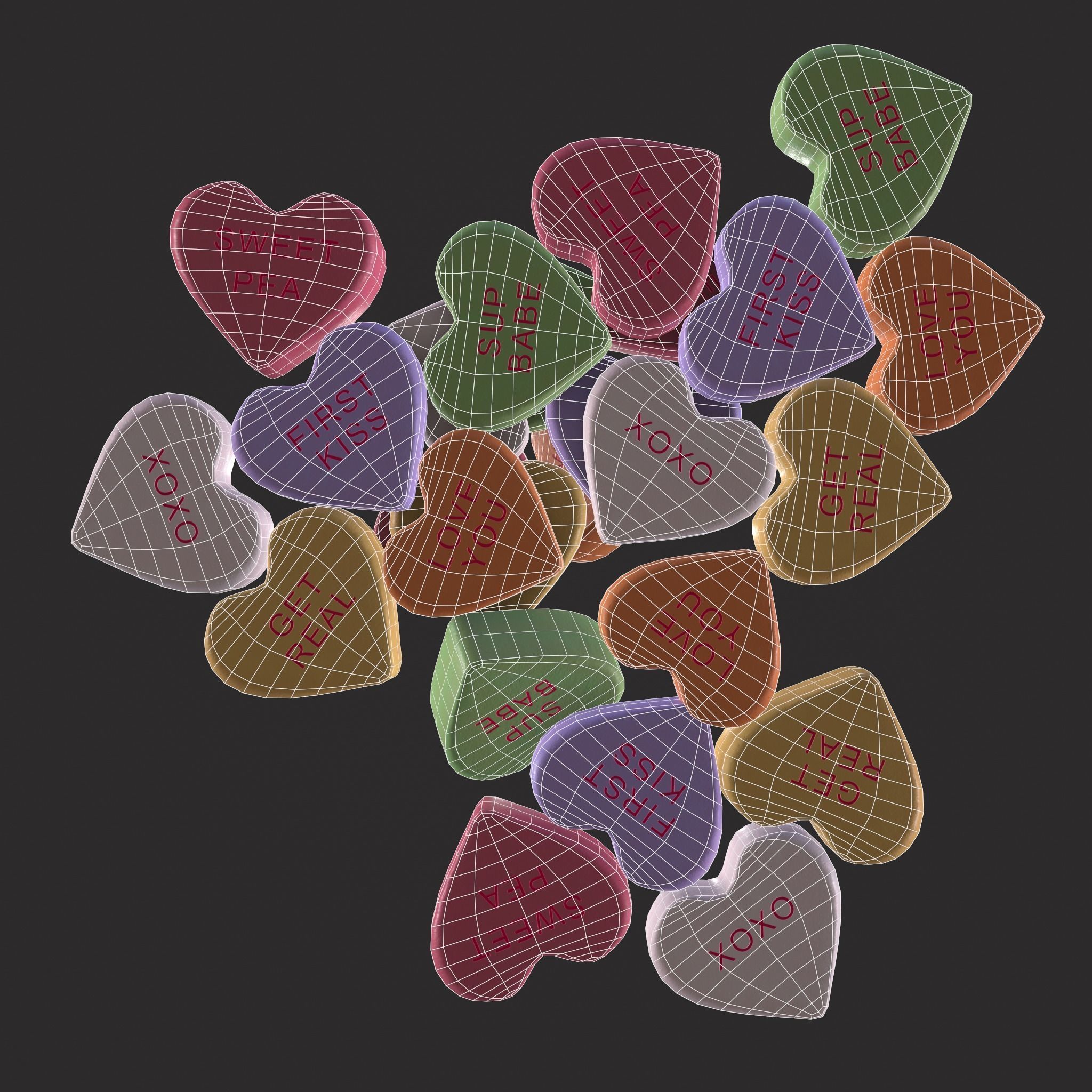 Valentines Be Mine Hearts Low-poly 3D model_10