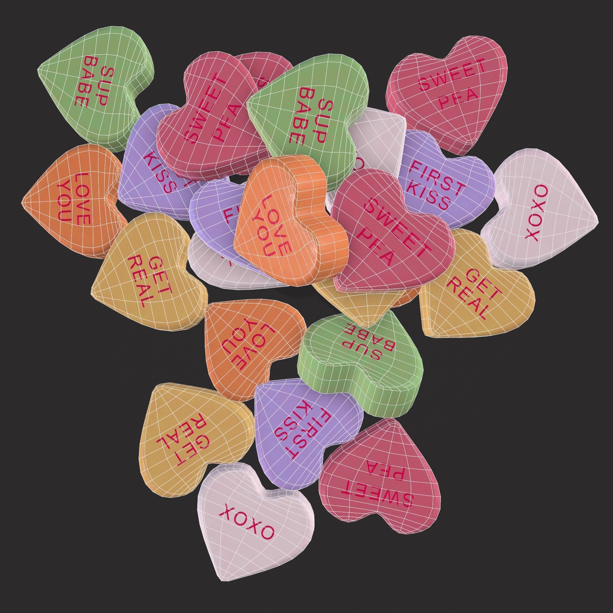 Valentines Be Mine Hearts Low-poly 3D model_20