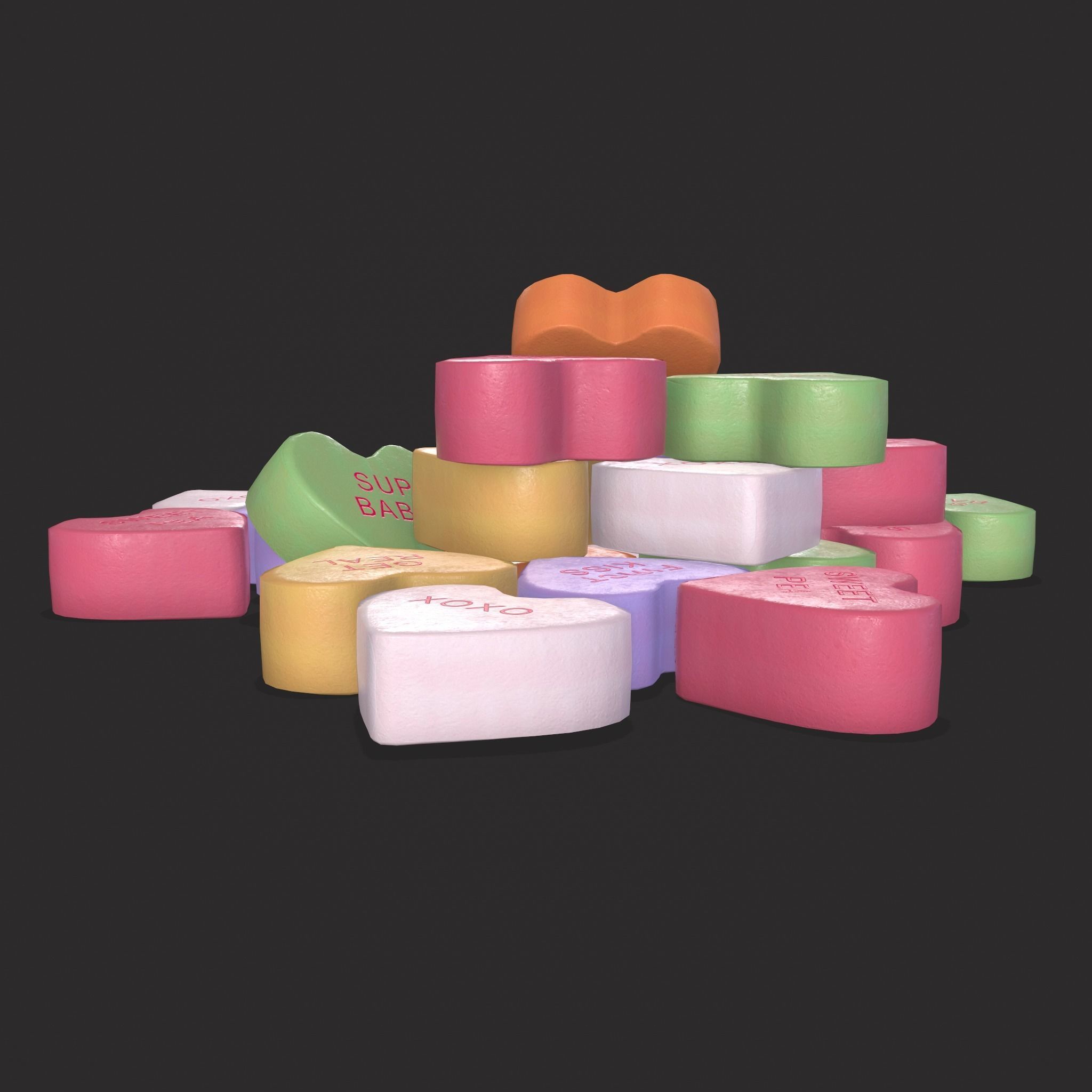 Valentines Be Mine Hearts Low-poly 3D model_11