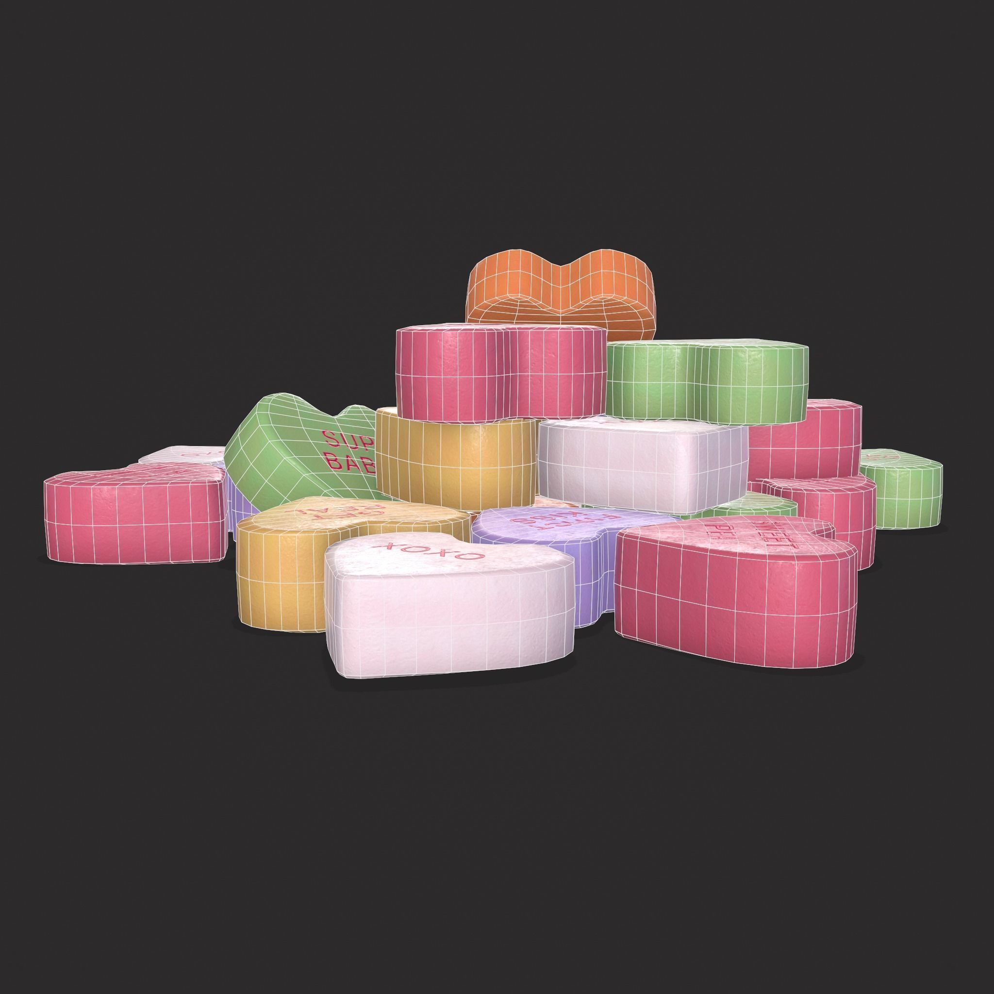 Valentines Be Mine Hearts Low-poly 3D model_12