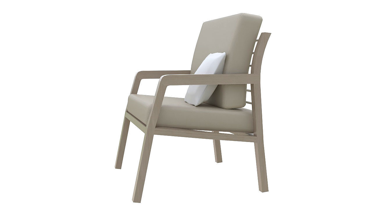 Fabric padded armchair wooden legs 3D model_3