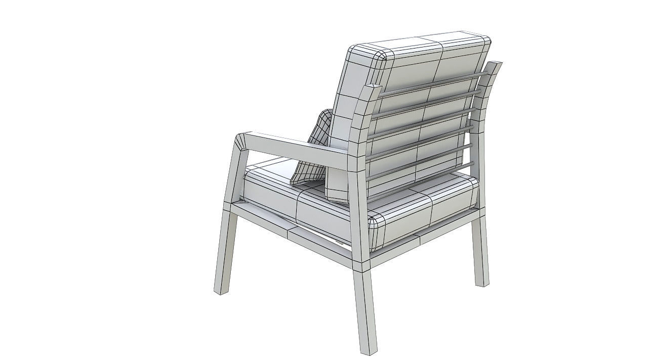 Fabric padded armchair wooden legs 3D model_7