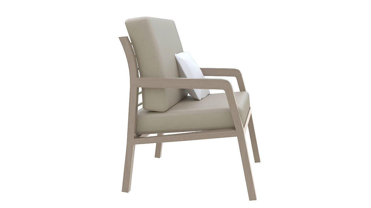 Fabric padded armchair wooden legs 3D model_4