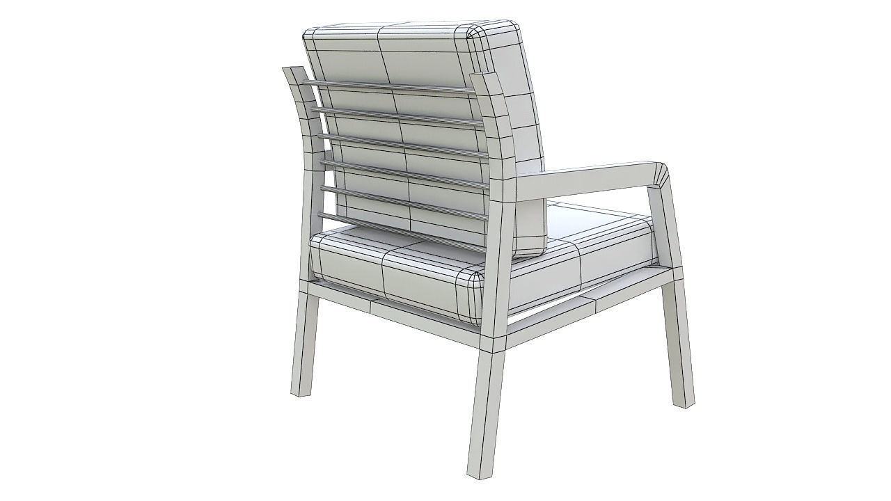 Fabric padded armchair wooden legs 3D model_8