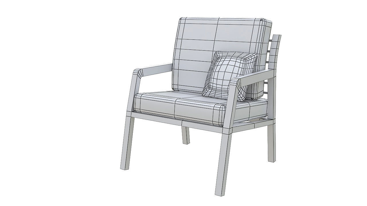 Fabric padded armchair wooden legs 3D model_11