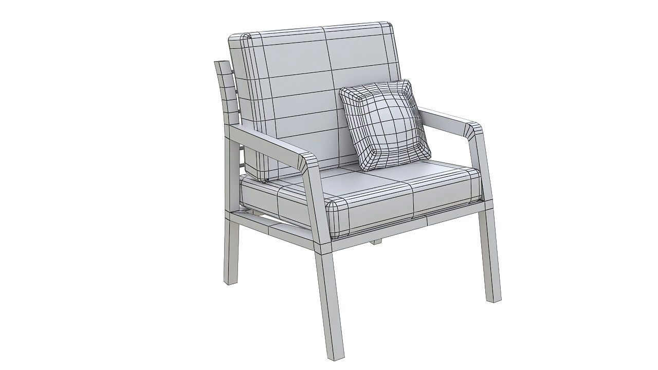 Fabric padded armchair wooden legs 3D model_10