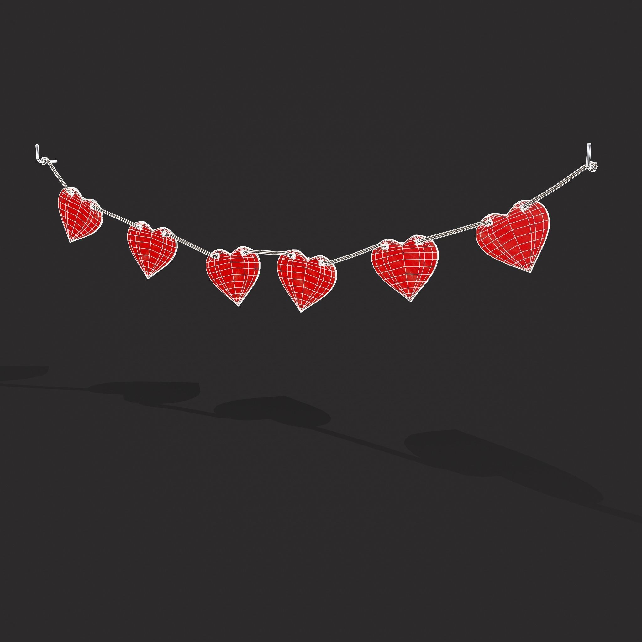 Valentines Heart Banner Wall Stand Low-poly 3D model_2