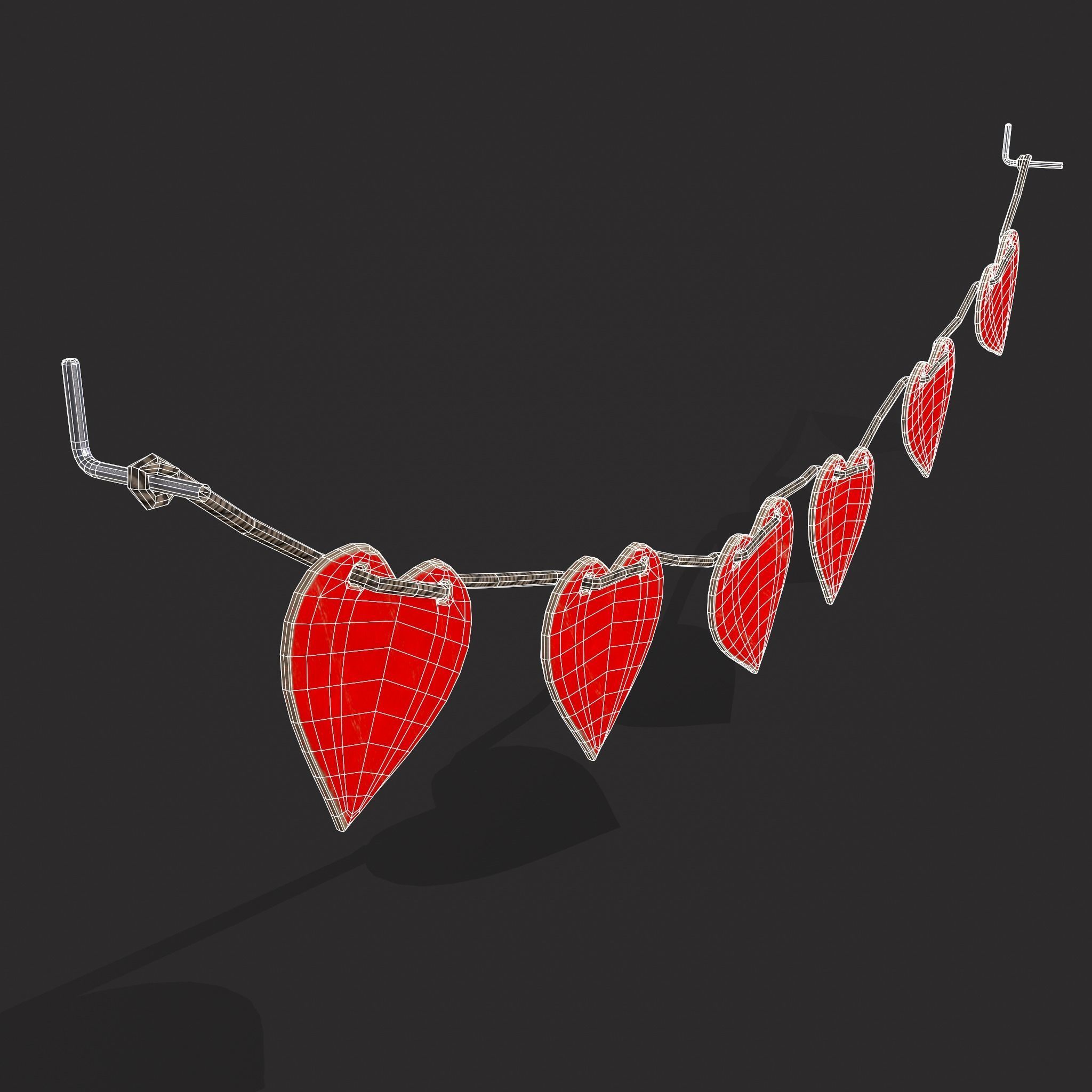 Valentines Heart Banner Wall Stand Low-poly 3D model_4