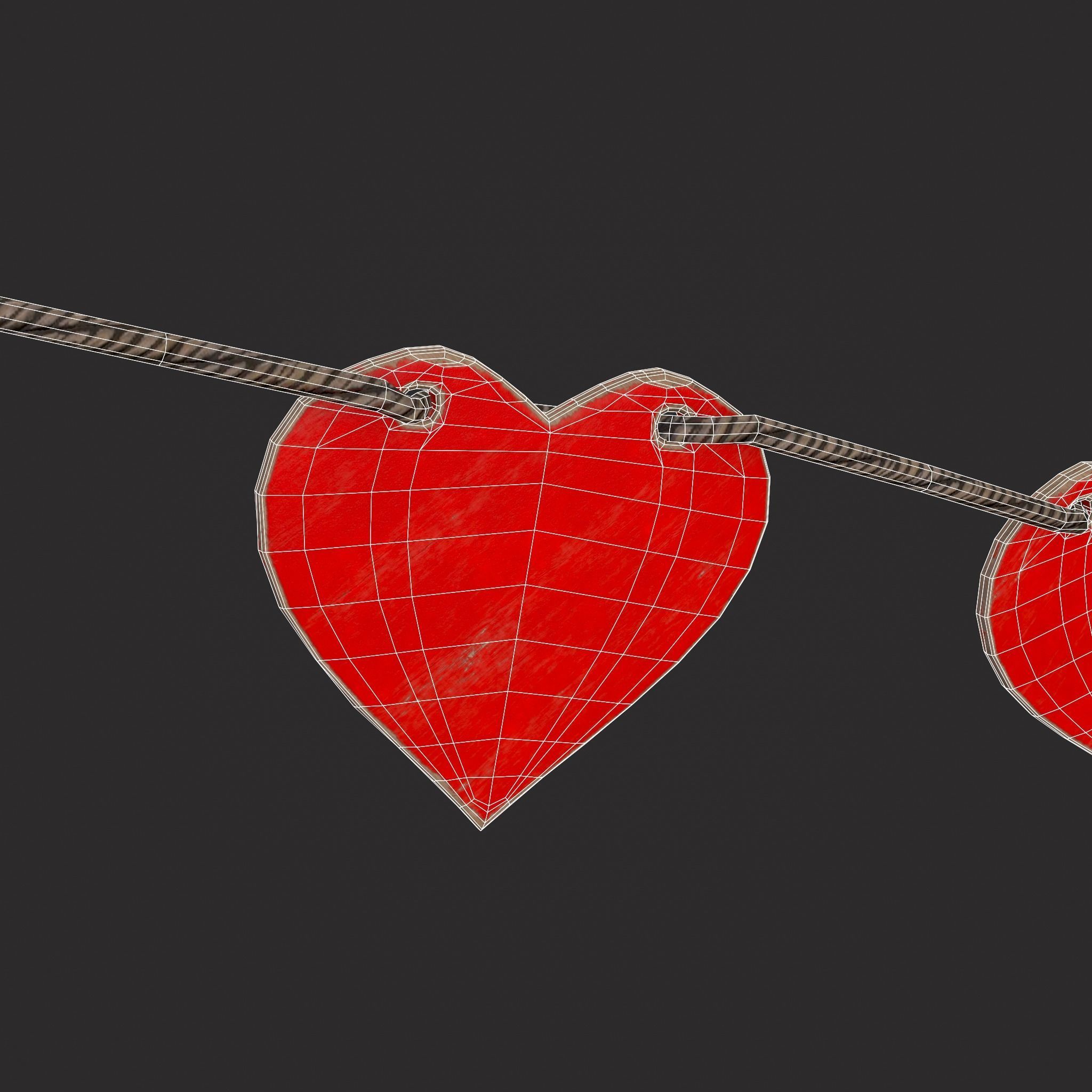 Valentines Heart Banner Wall Stand Low-poly 3D model_6