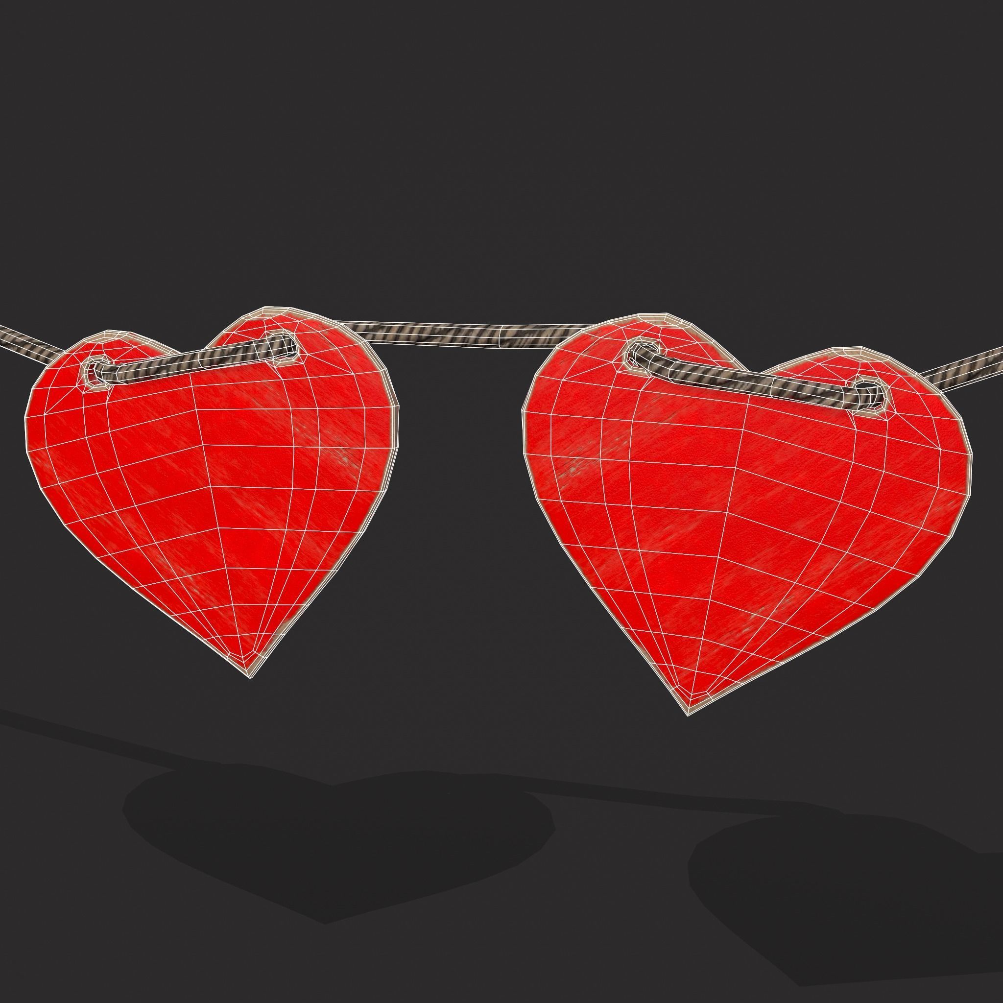 Valentines Heart Banner Wall Stand Low-poly 3D model_8