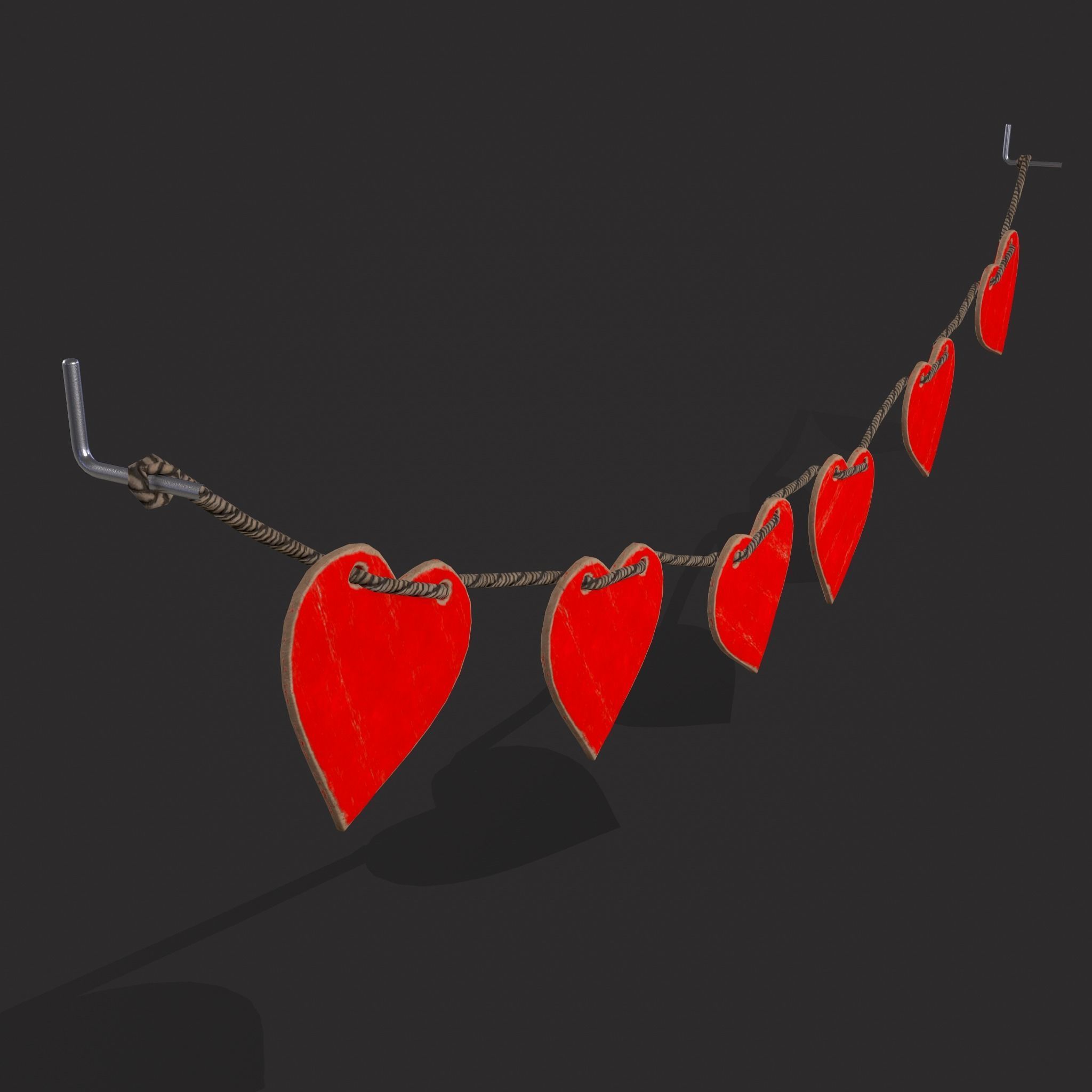 Valentines Heart Banner Wall Stand Low-poly 3D model_3