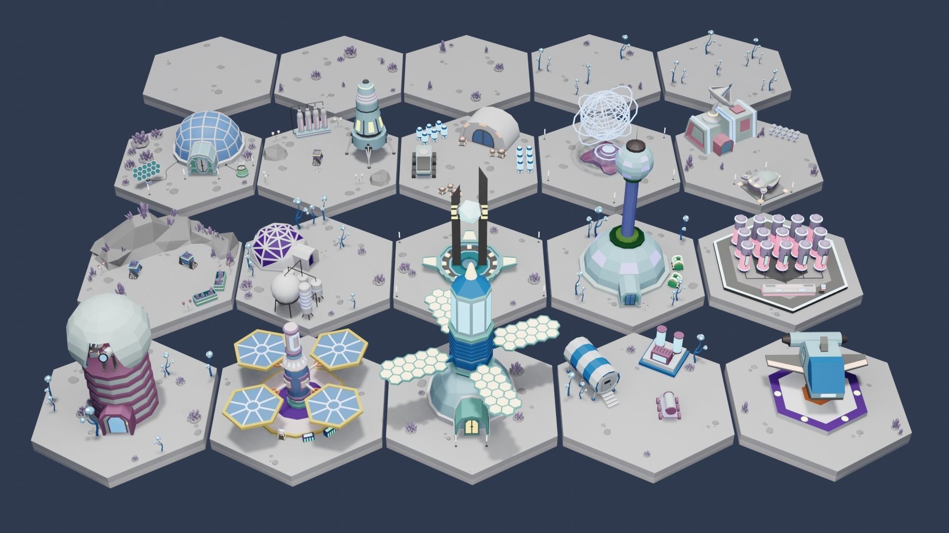 Low Poly Sci-Fi Tiles Lunar Zones Low-poly 3D model_1