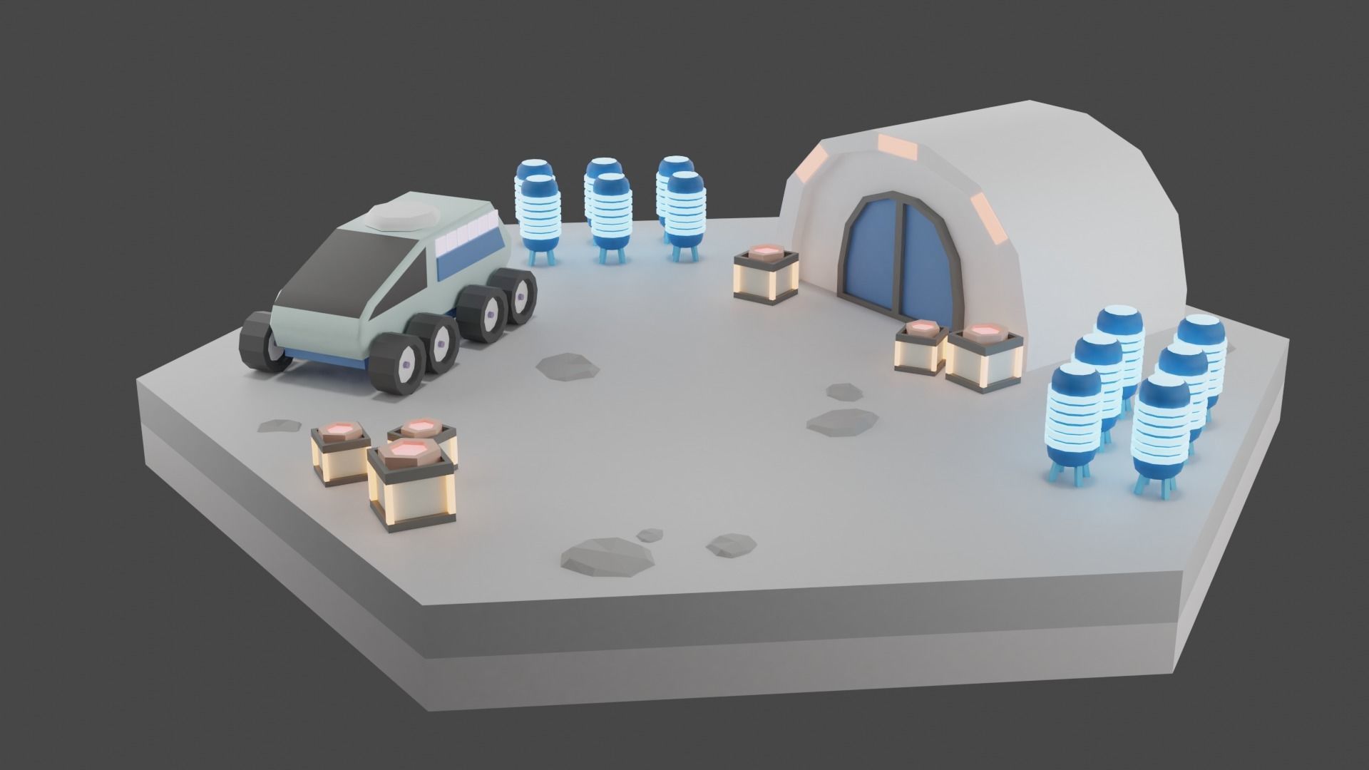 Low Poly Sci-Fi Tiles Lunar Zones Low-poly 3D model_23