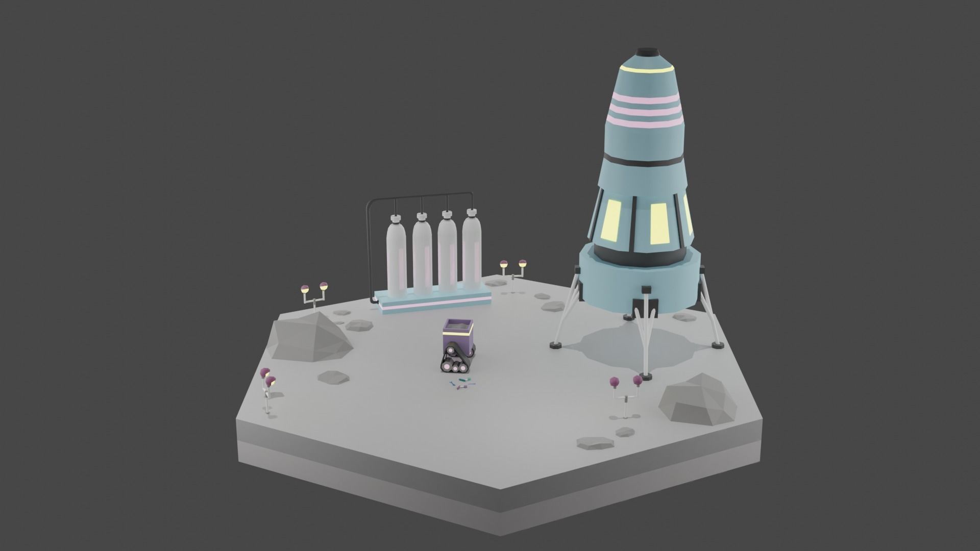 Low Poly Sci-Fi Tiles Lunar Zones Low-poly 3D model_22