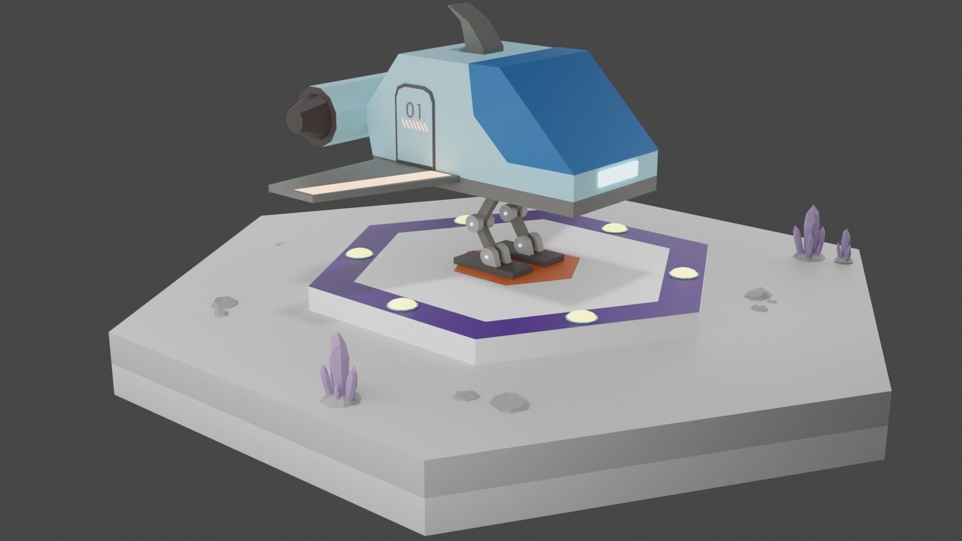 Low Poly Sci-Fi Tiles Lunar Zones Low-poly 3D model_15