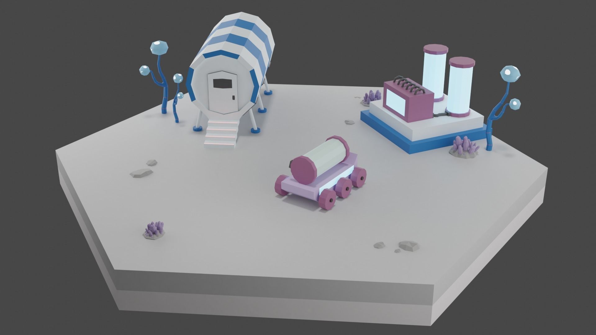 Low Poly Sci-Fi Tiles Lunar Zones Low-poly 3D model_14