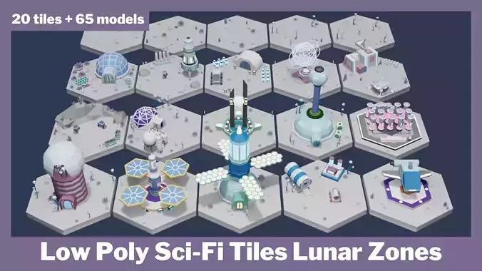 Low Poly Sci-Fi Tiles Lunar Zones Low-poly 3D model Low Poly Sci-Fi Tiles Lunar Zones Low-poly 3D model