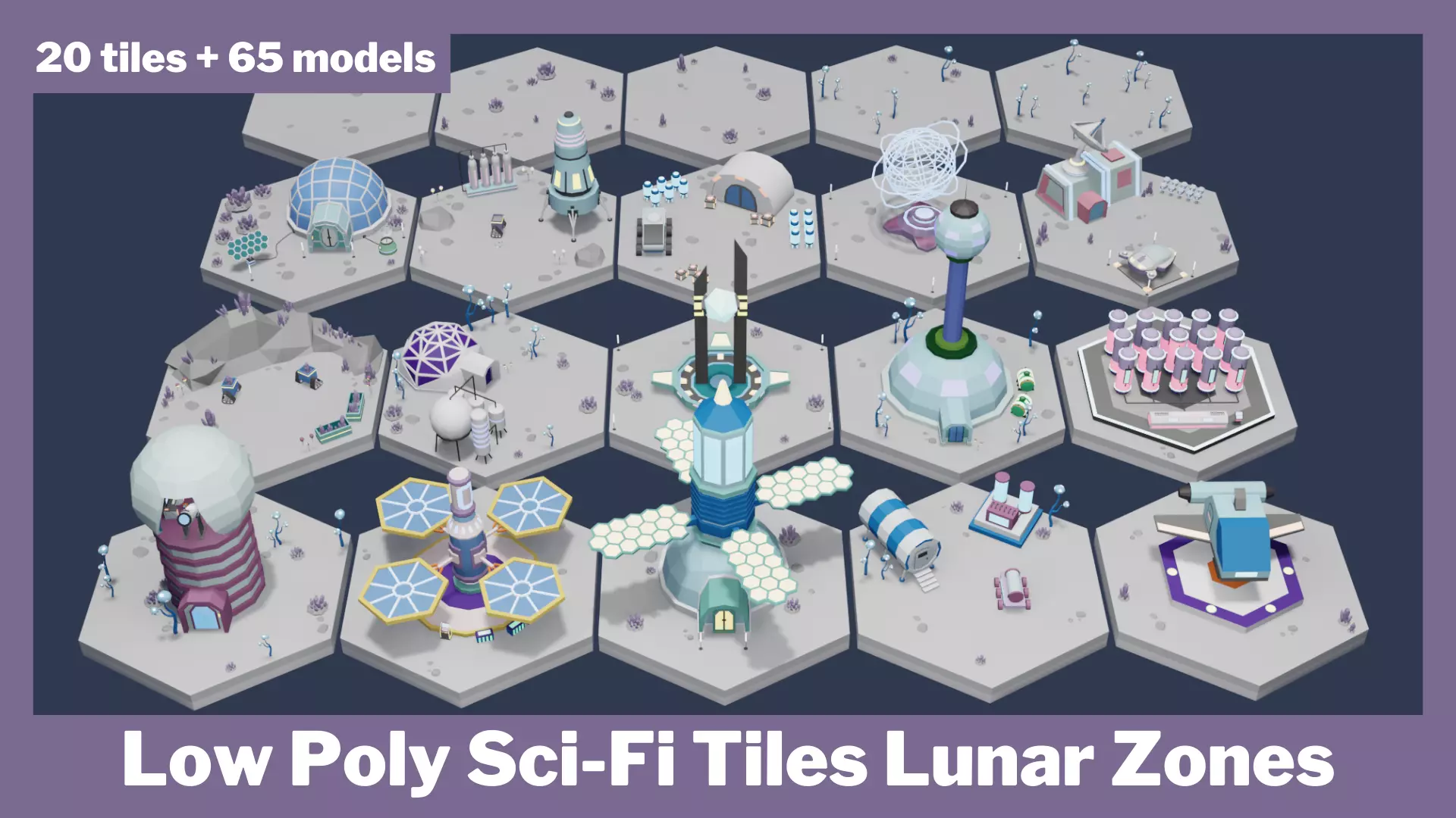 Low Poly Sci-Fi Tiles Lunar Zones Low-poly 3D model_0