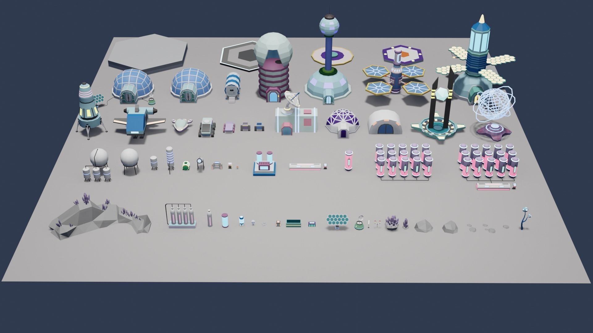 Low Poly Sci-Fi Tiles Lunar Zones Low-poly 3D model_4