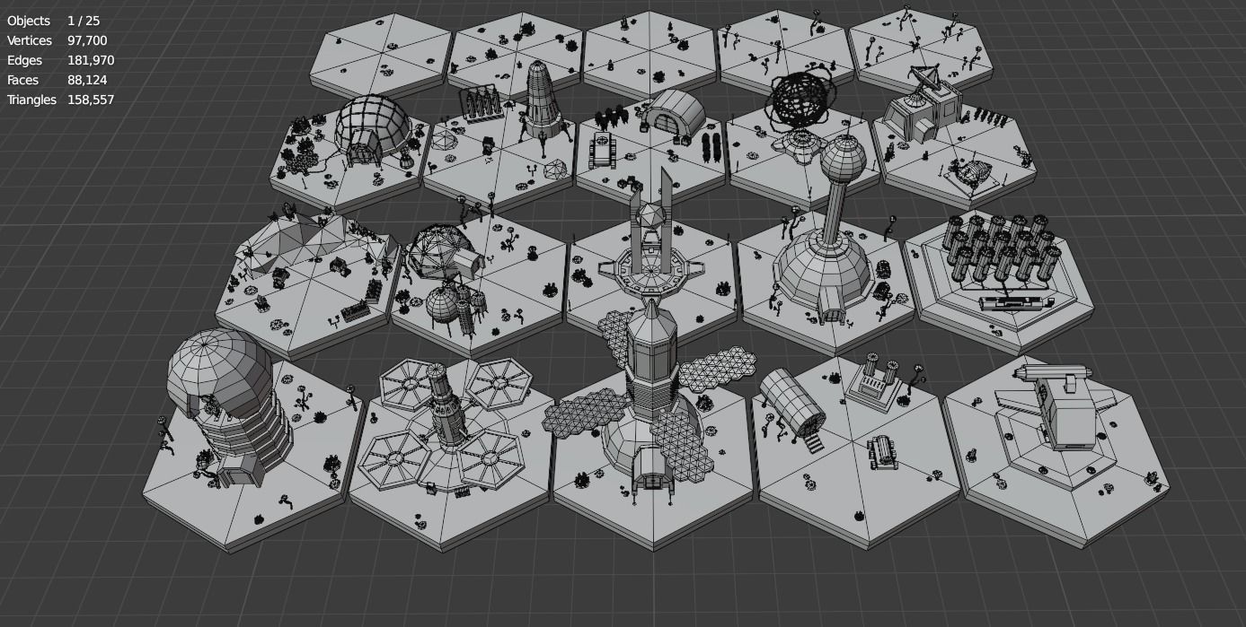 Low Poly Sci-Fi Tiles Lunar Zones Low-poly 3D model_5