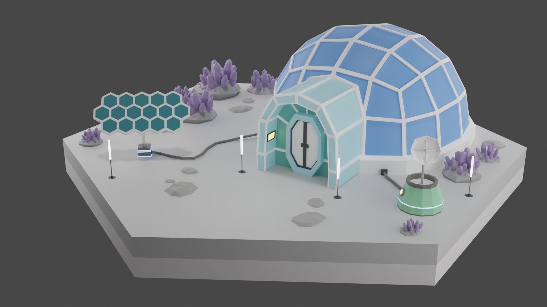 Low Poly Sci-Fi Tiles Lunar Zones Low-poly 3D model_20