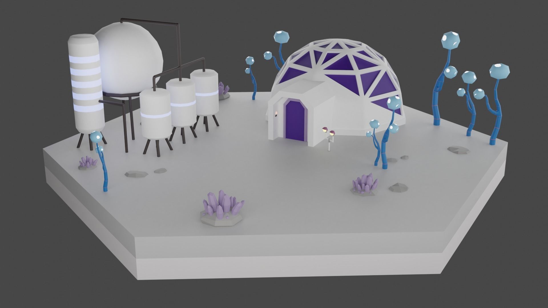 Low Poly Sci-Fi Tiles Lunar Zones Low-poly 3D model_27