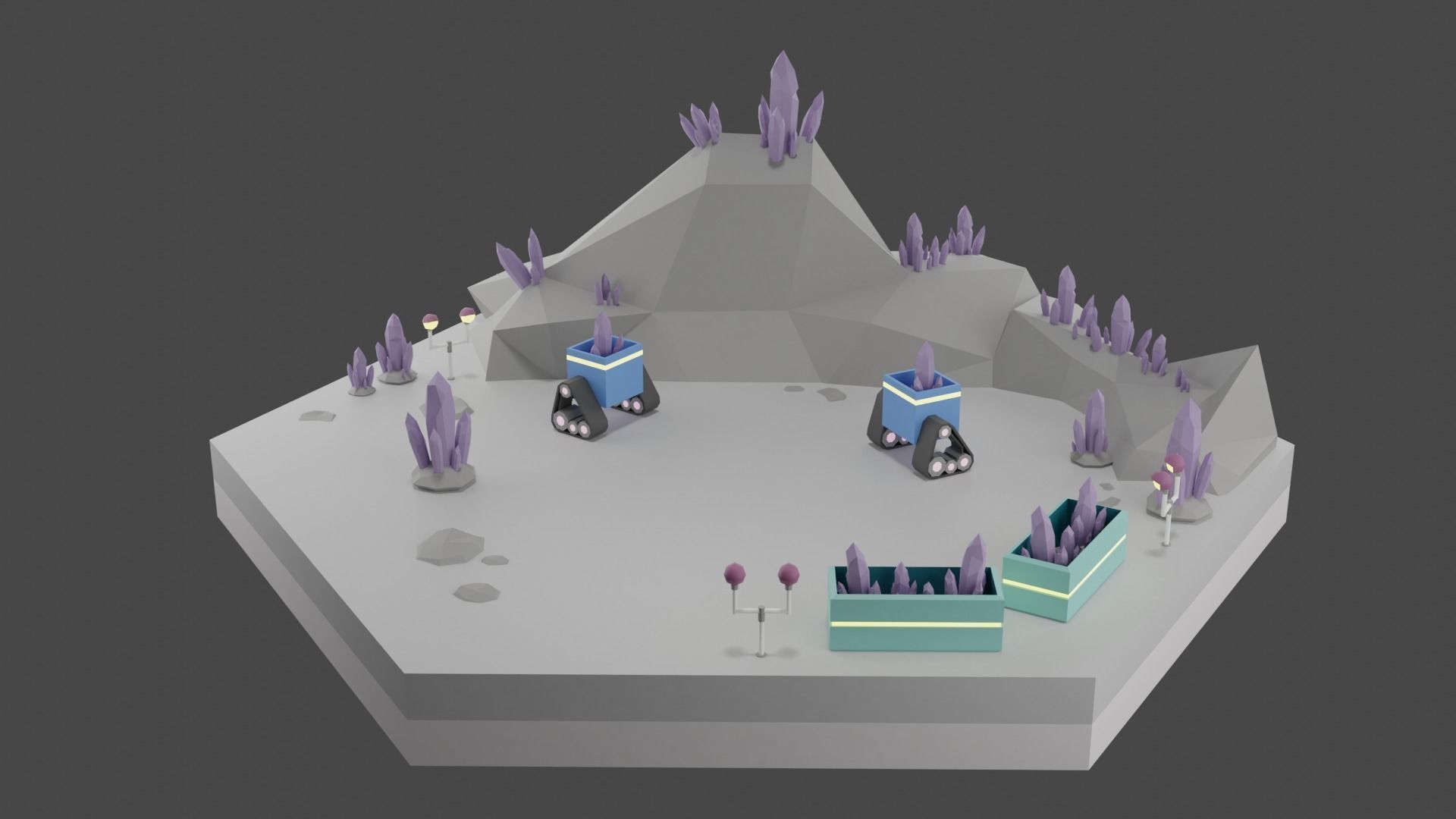 Low Poly Sci-Fi Tiles Lunar Zones Low-poly 3D model_26